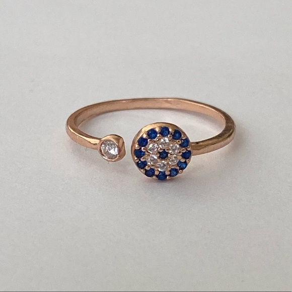 🧿925 Silver evileye ring cubic zirconia stones 14K rose gold plated